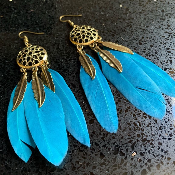 Dream Catcher With Turquoise Feathers Earrings - Picture 4 of 4